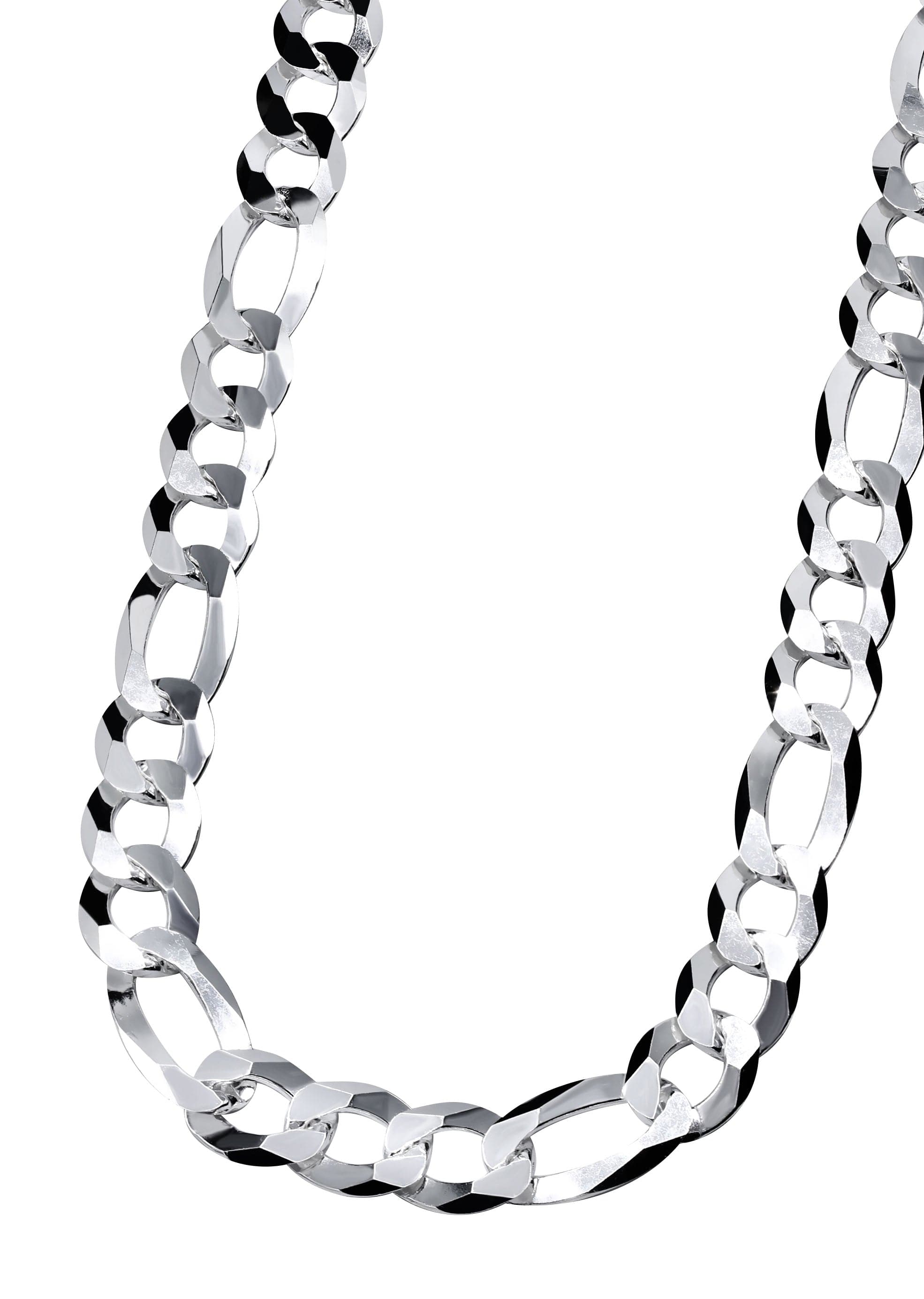 Mens White Gold Chain - Solid Figaro Chain - Silver / 10K / 14K